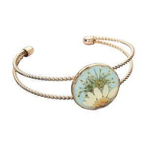 Real Flower Resin Round Center Split Cuff Bracelet